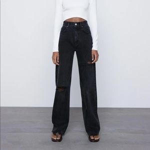 ZARA WIDE LEG FULL LENGTH RIPPED JEAN